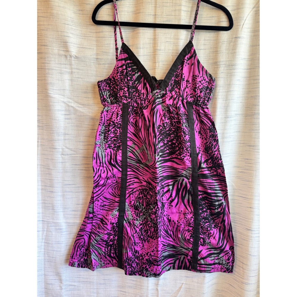 Fox Racing Purple Black Abstract Animal Print Empire Waist Mini Dress Large